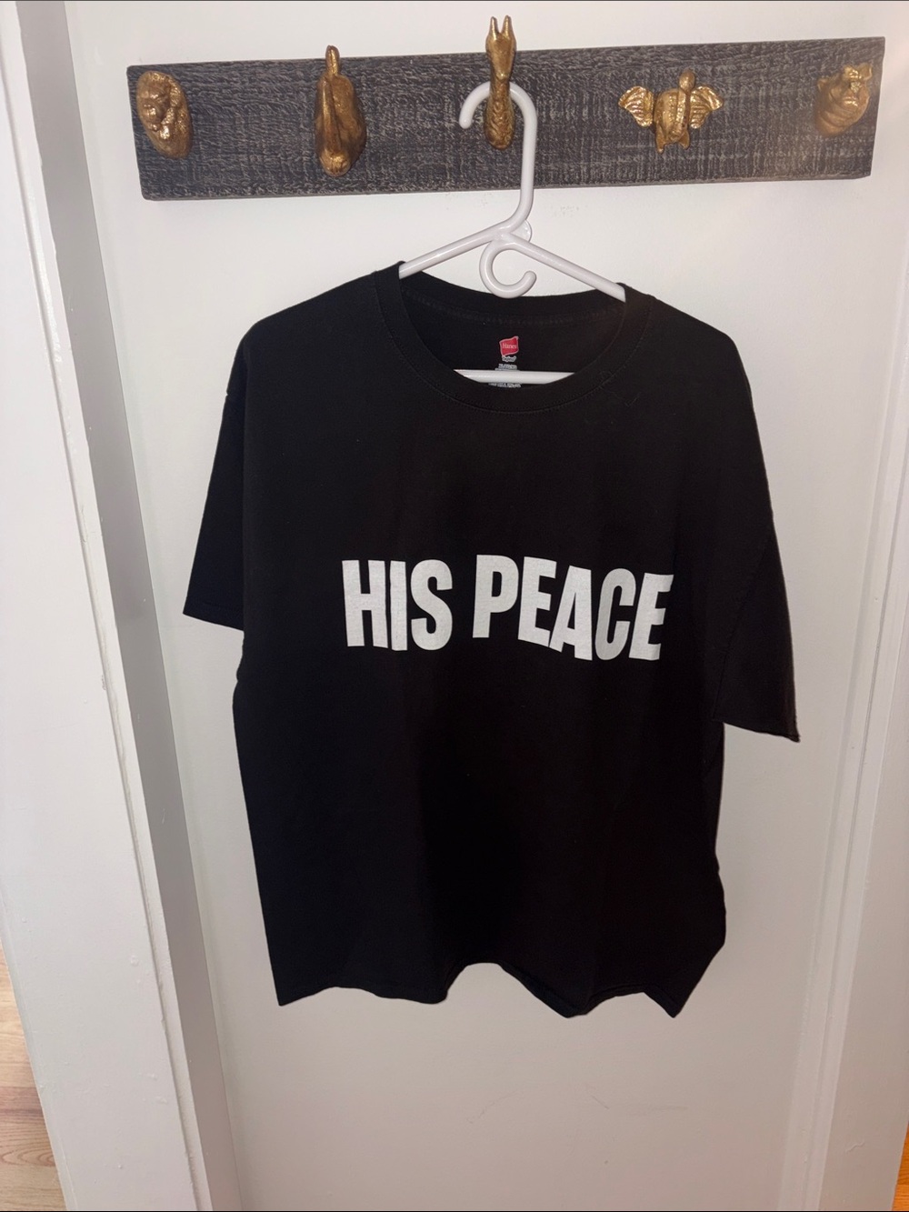 Black Tee with White "HIS PEACE" Print